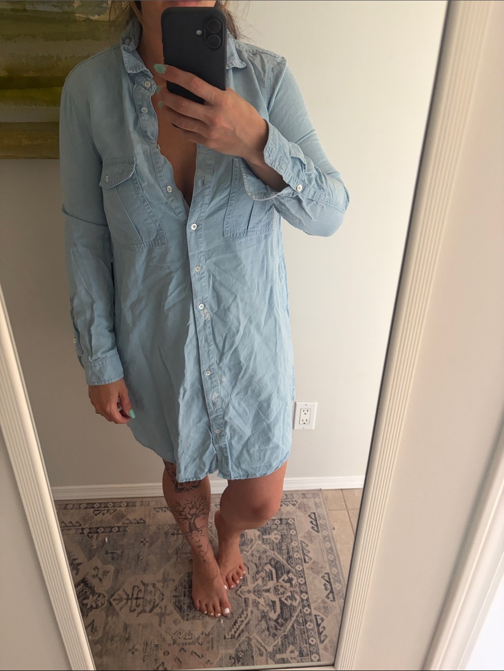 Light Blue Jean Button-Up Shirt Dress